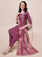 Hand Embroidered Kurta With Pant & Printed Dupatta, Multicolor - Hiral Fashion | Grocsy