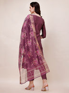 Hand Embroidered Kurta With Pant & Printed Dupatta, Multicolor - Hiral Fashion | Grocsy