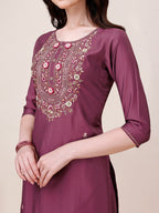 Hand Embroidered Kurta With Pant & Printed Dupatta, Multicolor - Hiral Fashion | Grocsy