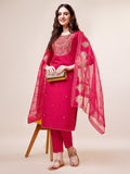 Embroidered Kurta With Pant And Dupatta Set, Multicolor - Hiral Fashion | Grocsy