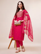 Embroidered Kurta With Pant And Dupatta Set, Multicolor - Hiral Fashion | Grocsy