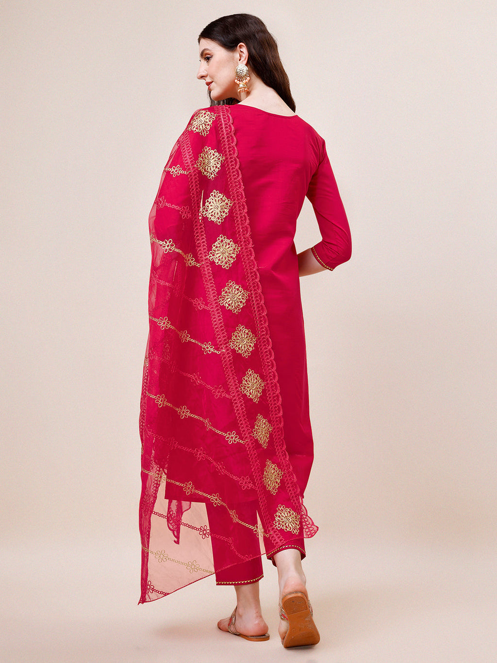 Embroidered Kurta With Pant And Dupatta Set, Multicolor - Hiral Fashion | Grocsy