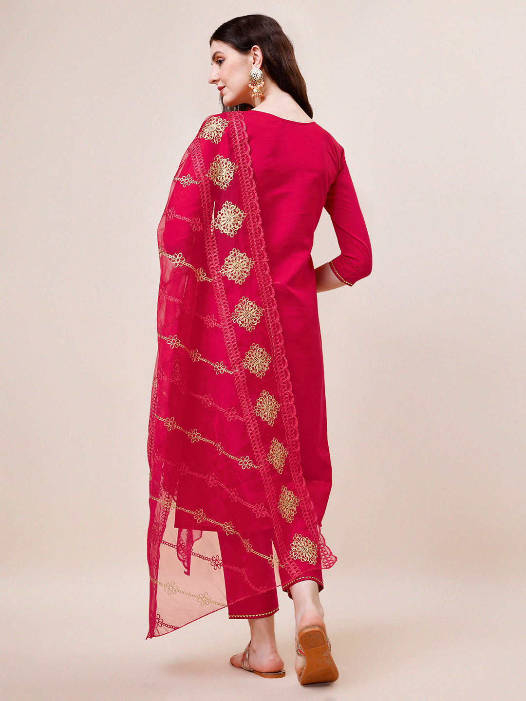 Embroidered Kurta With Pant And Dupatta Set, Multicolor - Hiral Fashion | Grocsy