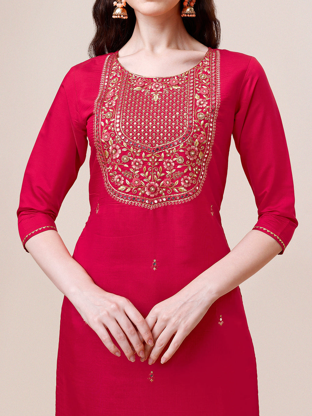 Embroidered Kurta With Pant And Dupatta Set, Multicolor - Hiral Fashion | Grocsy