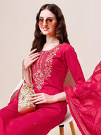 Hand Embroidered Kurta With Pant & Dupatta, Multicolor - Hiral Fashion | Grocsy