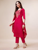 Hand Embroidered Kurta With Pant & Dupatta, Multicolor - Hiral Fashion | Grocsy