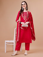 Hand Embroidered Kurta With Pant & Dupatta, Multicolor - Hiral Fashion | Grocsy