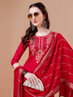 Hand Embroidered Kurta With Pant & Dupatta, Multicolor - Hiral Fashion | Grocsy