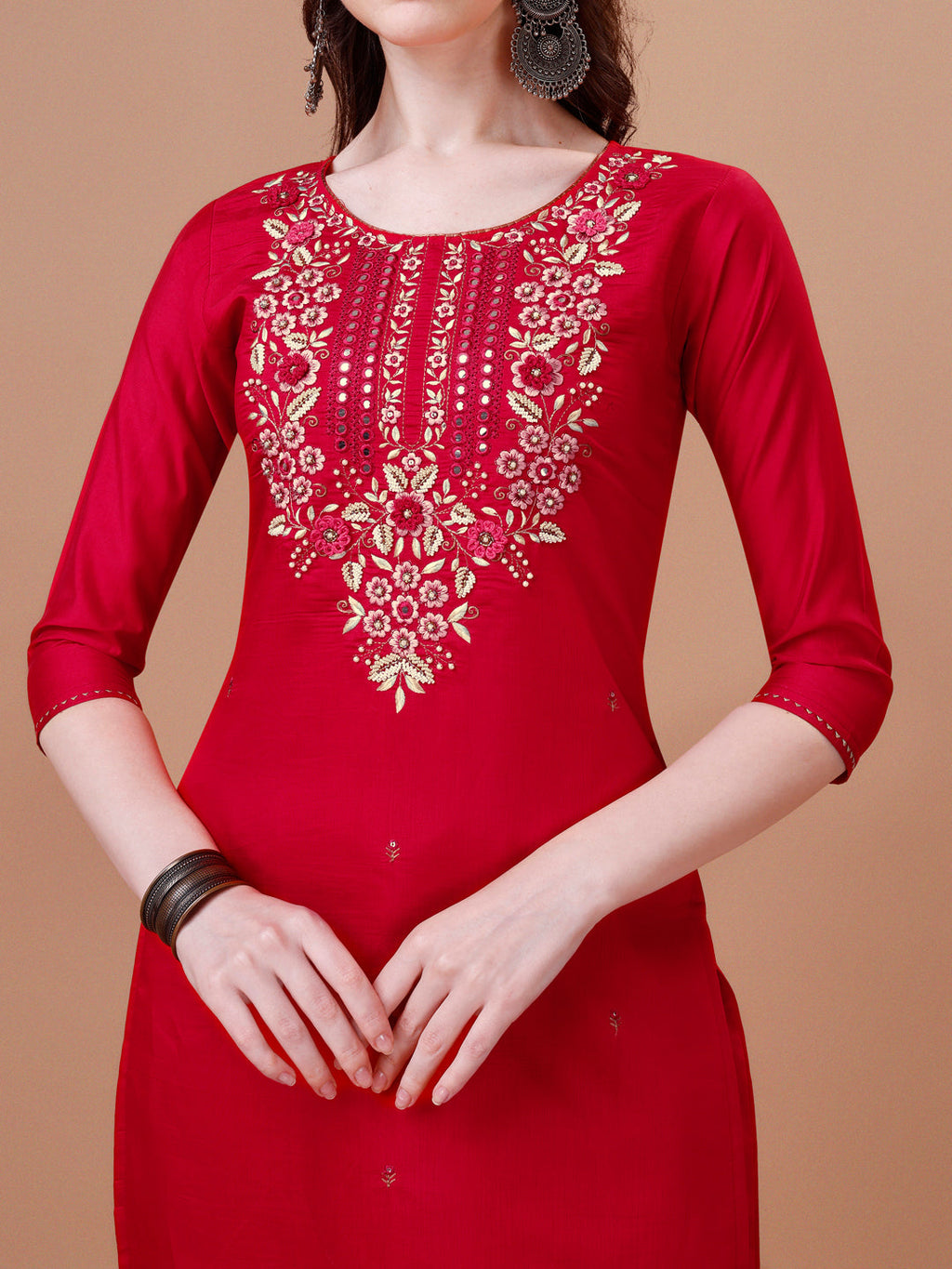 Hand Embroidered Kurta With Pant & Dupatta, Multicolor - Hiral Fashion | Grocsy