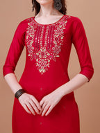 Hand Embroidered Kurta With Pant & Dupatta, Multicolor - Hiral Fashion | Grocsy