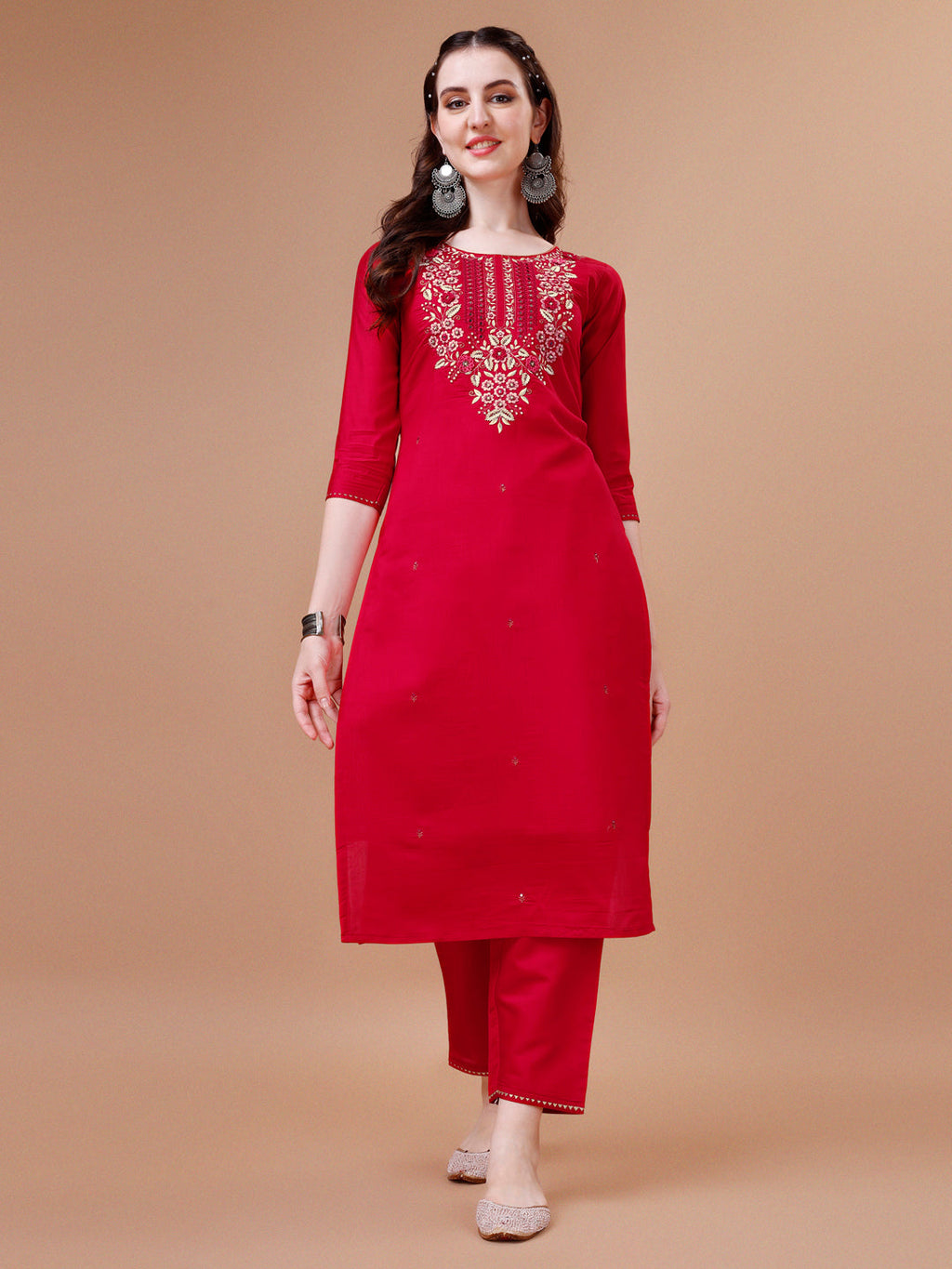 Hand Embroidered Kurta With Pant & Dupatta, Multicolor - Hiral Fashion | Grocsy