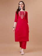 Hand Embroidered Kurta With Pant & Dupatta, Multicolor - Hiral Fashion | Grocsy