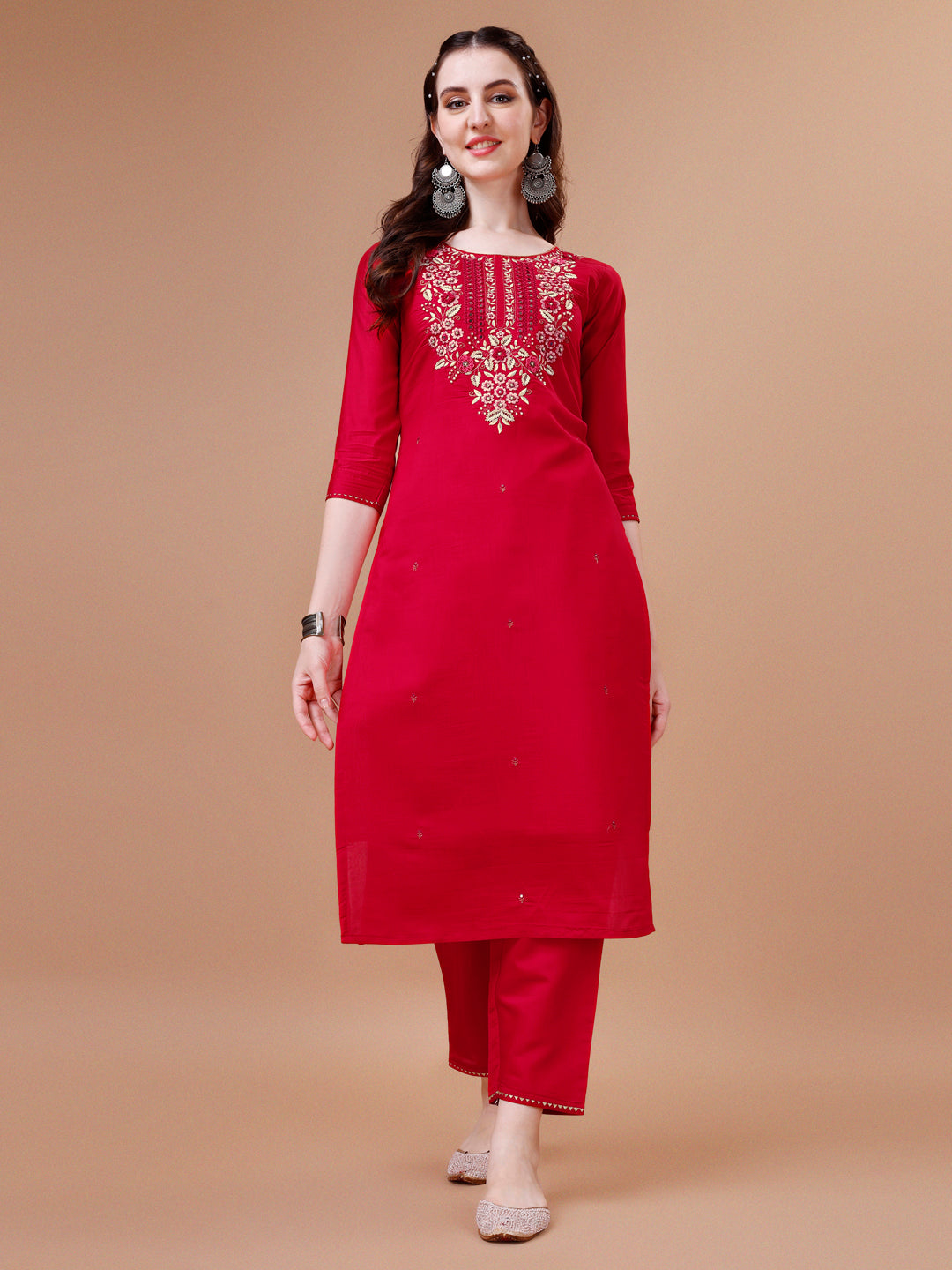 Hand Embroidered Kurta With Pant & Dupatta, Multicolor - Hiral Fashion | Grocsy