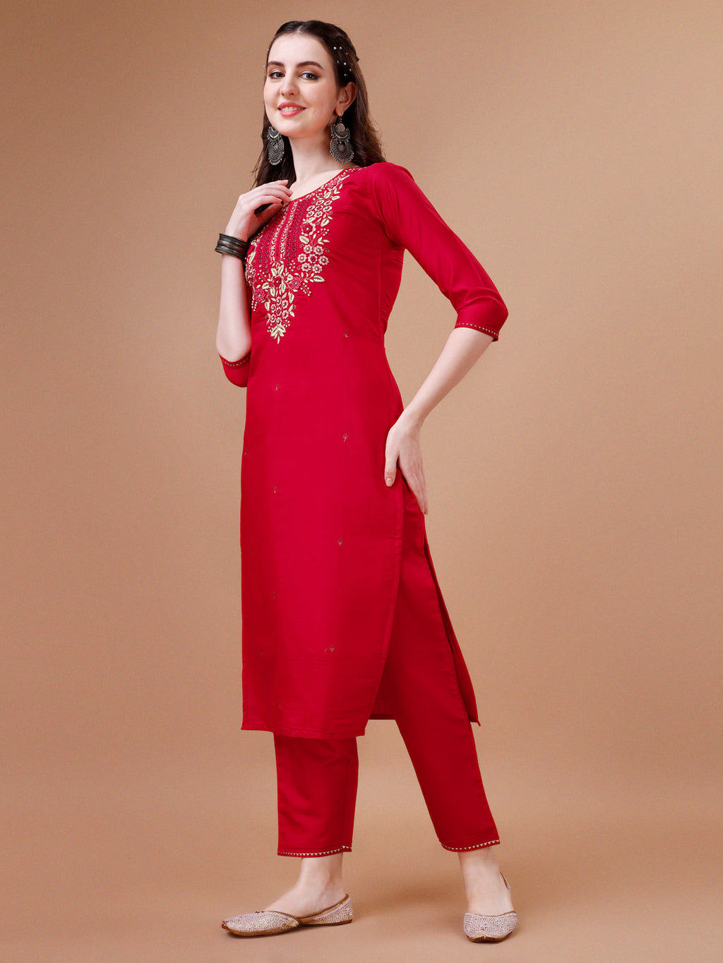 Hand Embroidered Kurta With Pant & Dupatta, Multicolor - Hiral Fashion | Grocsy