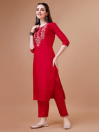 Hand Embroidered Kurta With Pant & Dupatta, Multicolor - Hiral Fashion | Grocsy