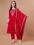 Hand Embroidered Kurta With Pant & Dupatta, Multicolor - Hiral Fashion | Grocsy
