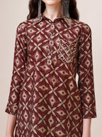 Hand Embroidered & Printed Collar 2 Piece Co-Ords Set, Multicolor - Hiral Fashion | Grocsy