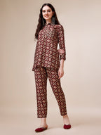 Hand Embroidered & Printed Collar 2 Piece Co-Ords Set, Multicolor - Hiral Fashion | Grocsy