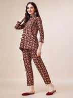 Hand Embroidered & Printed Collar 2 Piece Co-Ords Set, Multicolor - Hiral Fashion | Grocsy