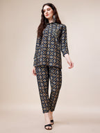 Hand Embroidered & Printed Collar 2 Piece Co-Ords Set, Multicolor - Hiral Fashion | Grocsy