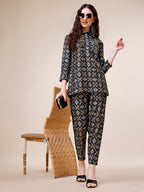 Hand Embroidered & Printed Collar 2 Piece Co-Ords Set, Multicolor - Hiral Fashion | Grocsy