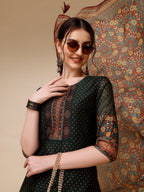 Polka & Floral Printed Chanderi Kurta With Pant & Dupatta, Multicolor - Hiral Fashion | Grocsy
