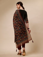 Polka & Floral Printed Chanderi Kurta With Pant & Dupatta, Multicolor - Hiral Fashion | Grocsy