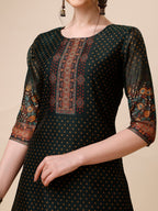 Polka & Floral Printed Chanderi Kurta With Pant & Dupatta, Multicolor - Hiral Fashion | Grocsy