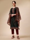 Polka & Floral Printed Chanderi Kurta With Pant & Dupatta, Multicolor - Hiral Fashion | Grocsy