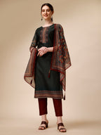 Polka & Floral Printed Chanderi Kurta With Pant & Dupatta, Multicolor - Hiral Fashion | Grocsy