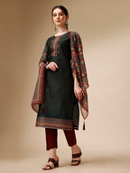 Polka & Floral Printed Chanderi Kurta With Pant & Dupatta, Multicolor - Hiral Fashion | Grocsy