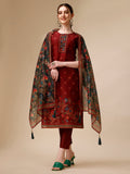 Peacock Printed Chanderi Kurta With Pant & Printed Dupatta, Multicolor - Hiral Fashion | Grocsy