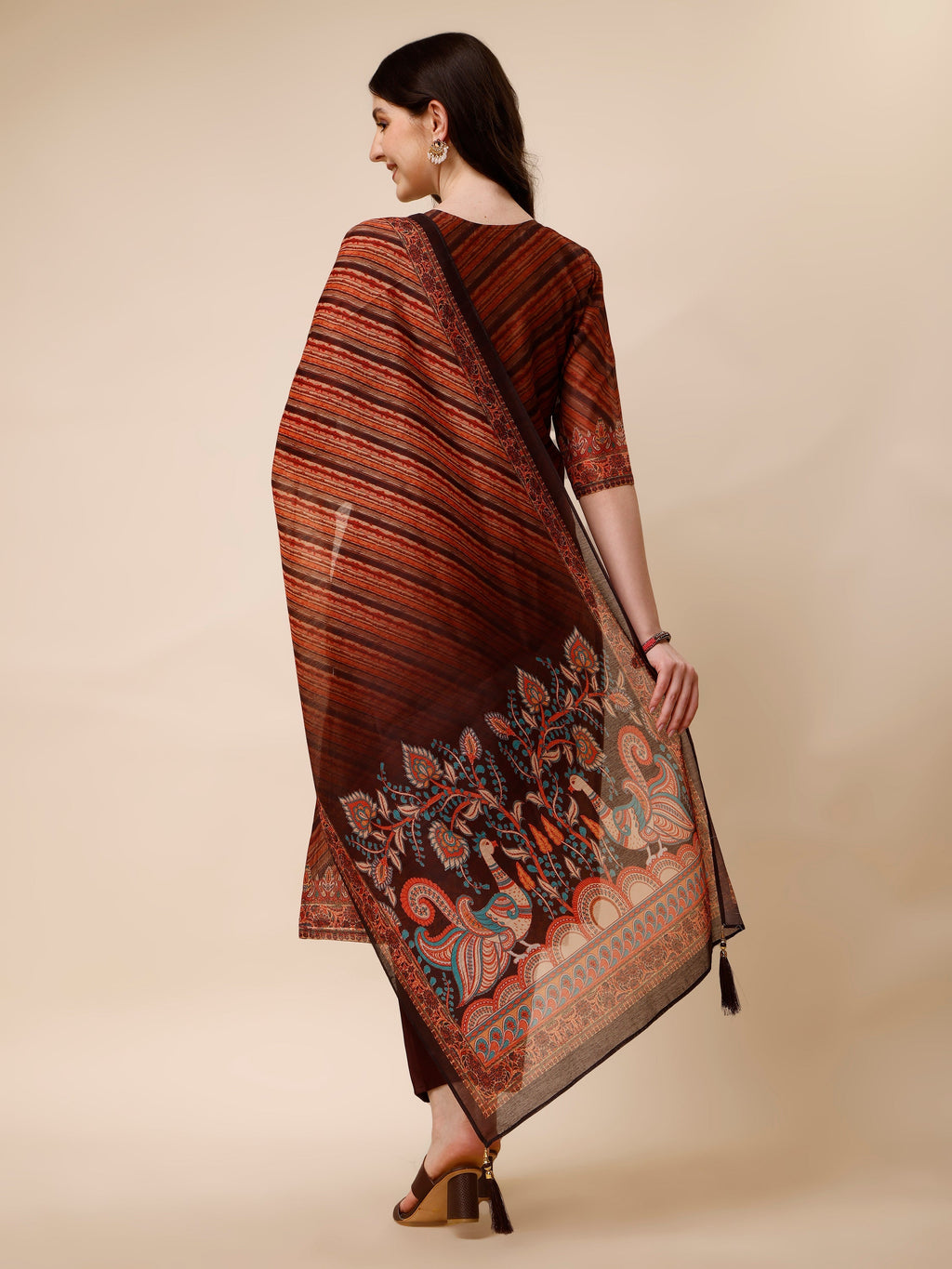 Leheriya Printed & Embroidered Kurta With Pant And Dupatta Set, Multicolor - Hiral Fashion | Grocsy