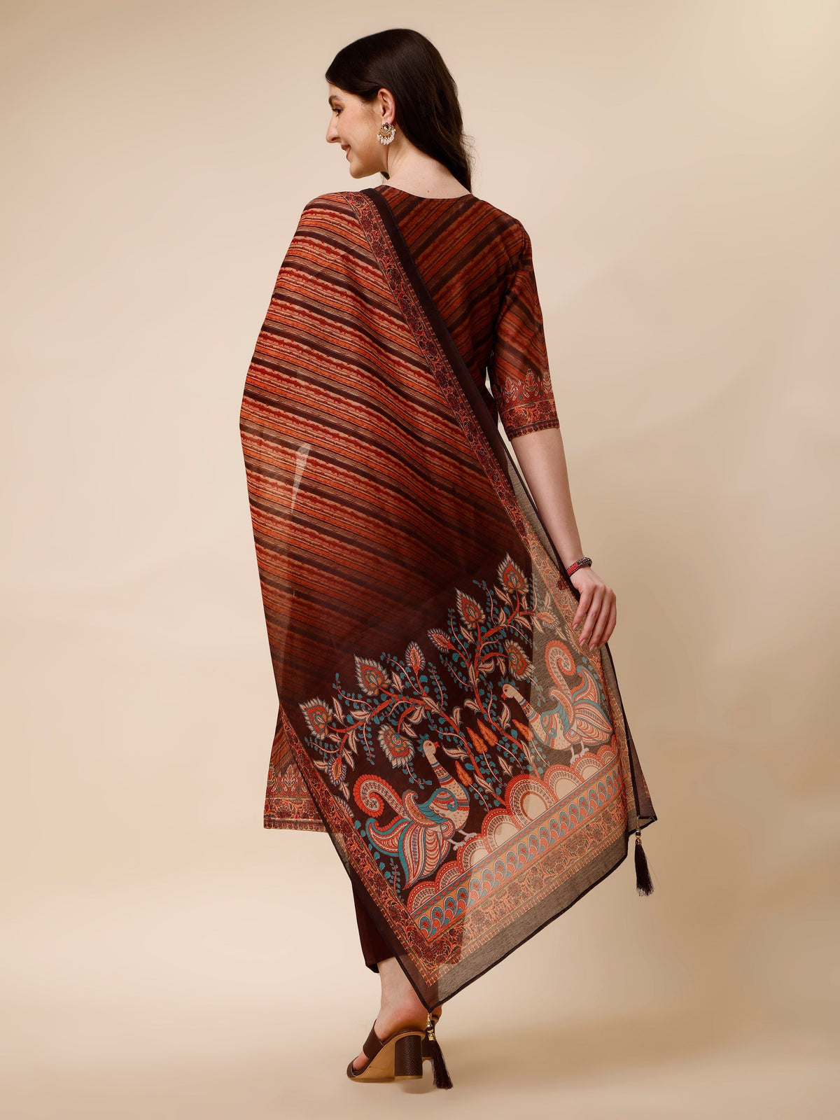 Leheriya Printed & Embroidered Kurta With Pant And Dupatta Set, Multicolor - Hiral Fashion | Grocsy