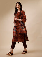 Leheriya Printed & Embroidered Kurta With Pant And Dupatta Set, Multicolor - Hiral Fashion | Grocsy