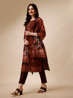 Leheriya Printed & Embroidered Kurta With Pant And Dupatta Set, Multicolor - Hiral Fashion | Grocsy