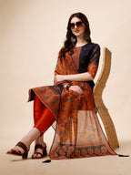 Ethnic Motif Printed & Embroidered Kurta With Pant & Dupatta Set, Multicolor - Hiral Fashion | Grocsy