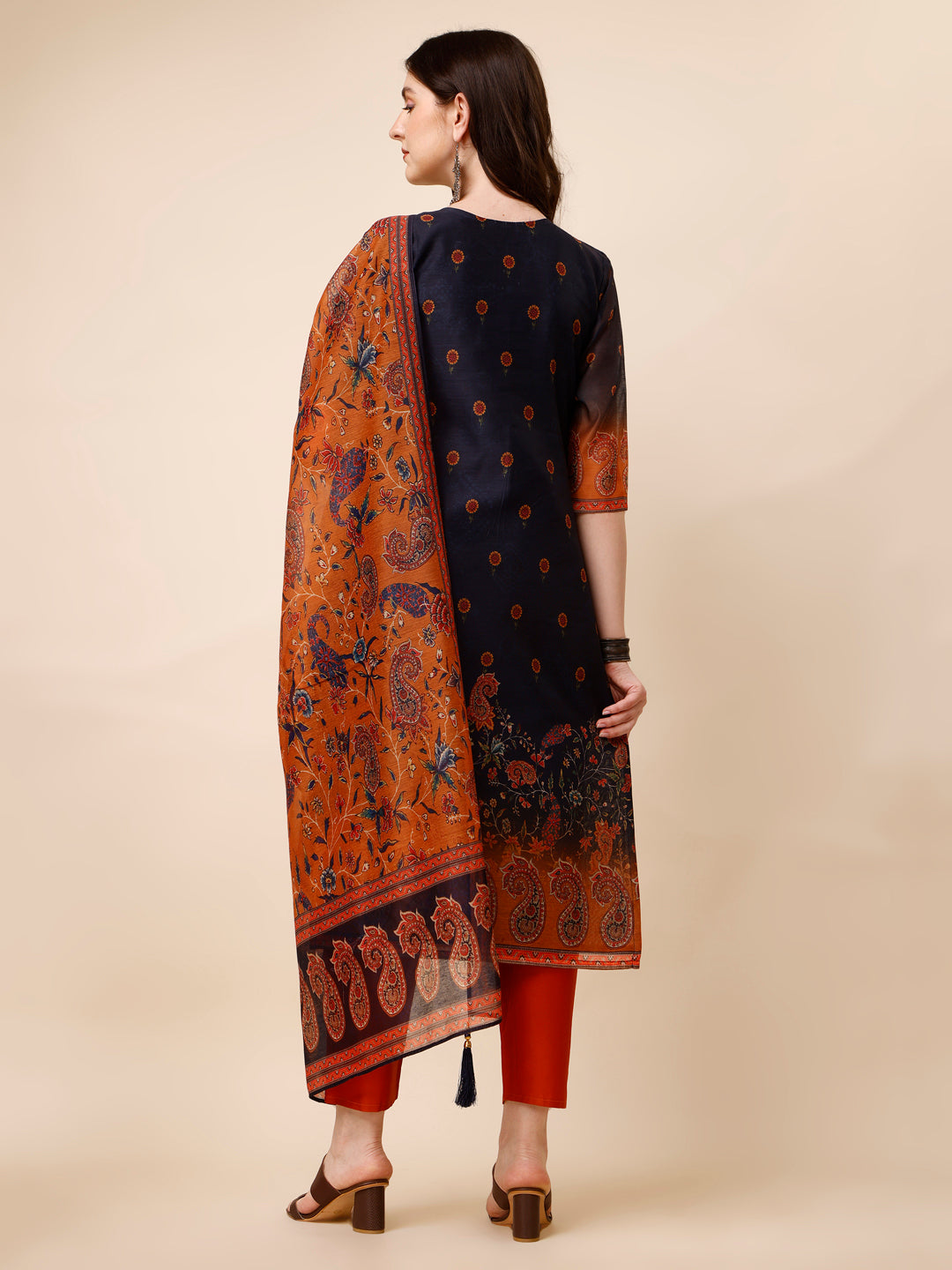 Ethnic Motif Printed & Embroidered Kurta With Pant & Dupatta Set, Multicolor - Hiral Fashion | Grocsy