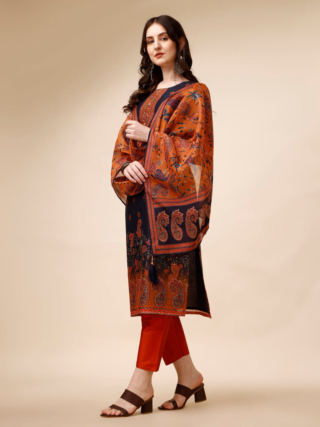 Ethnic Motif Printed & Embroidered Kurta With Pant & Dupatta Set, Multicolor - Hiral Fashion | Grocsy