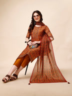 Ethnic Motif Printed & Embroidered Kurta With Pant & Dupatta Set, Multicolor - Hiral Fashion | Grocsy