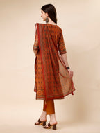 Ethnic Motif Printed & Embroidered Kurta With Pant & Dupatta Set, Multicolor - Hiral Fashion | Grocsy