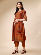 Ethnic Motif Printed & Embroidered Kurta With Pant & Dupatta Set, Multicolor - Hiral Fashion | Grocsy