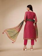 Printed & Embroidered Kurta With Pant & Dupatta Set, Multicolor - Hiral Fashion | Grocsy