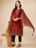 Printed And Embroidered Kurta With Pant And Dupatta Set, Multicolor - Hiral Fashion | Grocsy