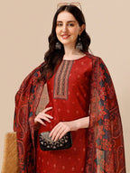 Printed And Embroidered Kurta With Pant And Dupatta Set, Multicolor - Hiral Fashion | Grocsy