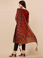 Printed And Embroidered Kurta With Pant And Dupatta Set, Multicolor - Hiral Fashion | Grocsy