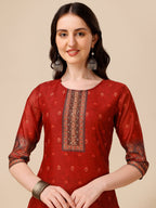 Printed And Embroidered Kurta With Pant And Dupatta Set, Multicolor - Hiral Fashion | Grocsy