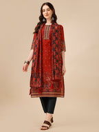 Printed And Embroidered Kurta With Pant And Dupatta Set, Multicolor - Hiral Fashion | Grocsy