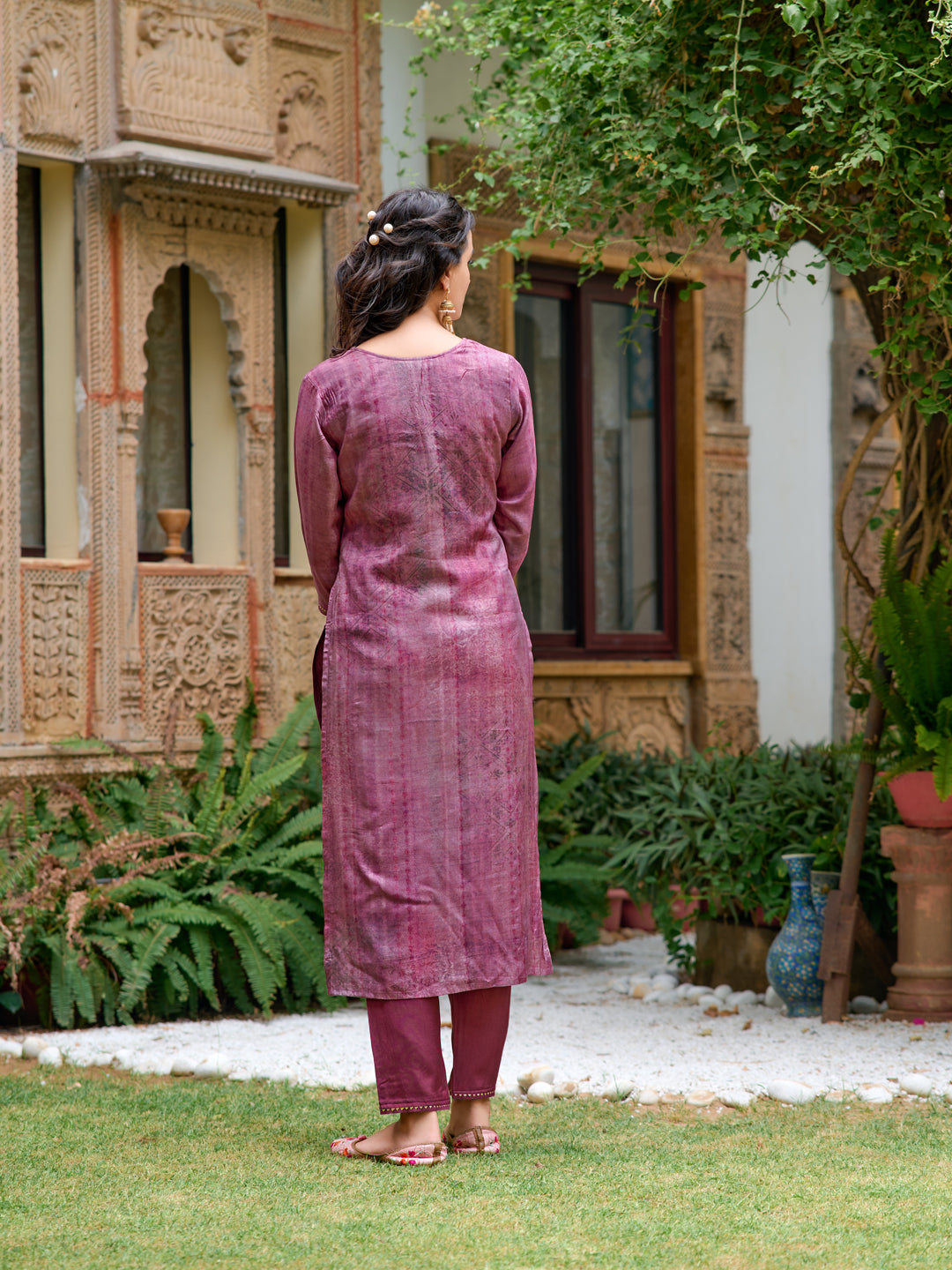 Hand Embroidered & Digital Printed Muslin Kurta With Pant & Printed Dupatta, Lavender - Hiral Fashion | Grocsy