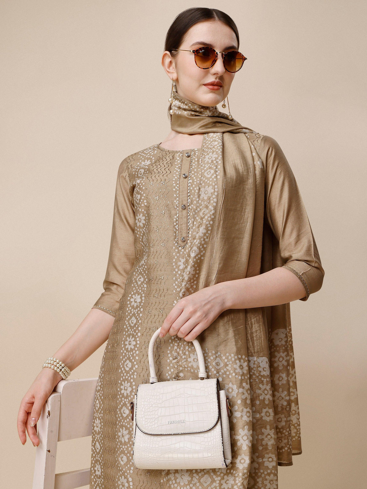 Embroidered & Printed Kurta With Pant And Dupatta Set, Multicolor - Hiral Fashion | Grocsy